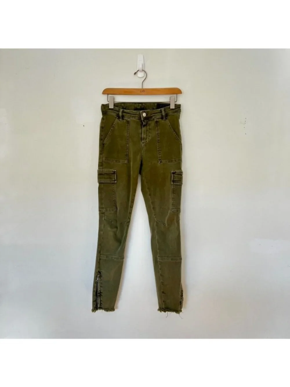 All Saints Womens Jeans Olive Green Military Distressed Indie Grunge Raw Hem - Picture 14 of 16